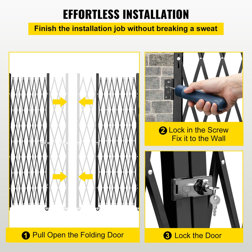 VEVOR Puerta de seguridad plegable doble, puerta plegable de 5.1' de alto x 10.2' de ancho, puerta de seguridad de acordeón de acero