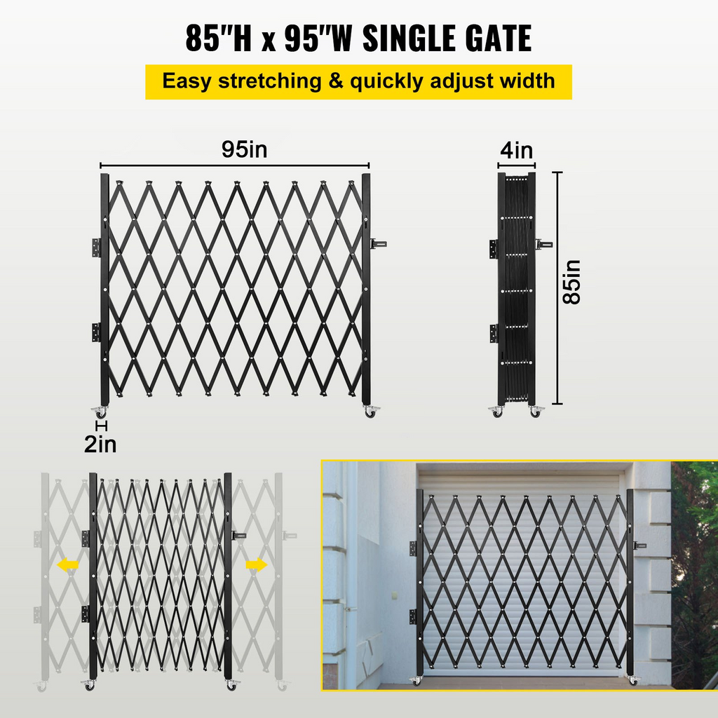 VEVOR Puerta de seguridad plegable individual, 7.1'H x 7.9' W （85 x 95 pulgadas）Puerta plegable, acordeón de acero