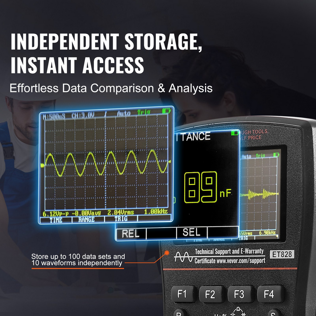 VEVOR 2-in-1 Handheld Digital Oscilloscope, 2.5MS/S Sampling Rate, 1MHZ Bandwidth Portable Oscilloscope Multimeter with 2.4in LCD and Storage Bag, for Automotive Repair Electronic Circuit Testing