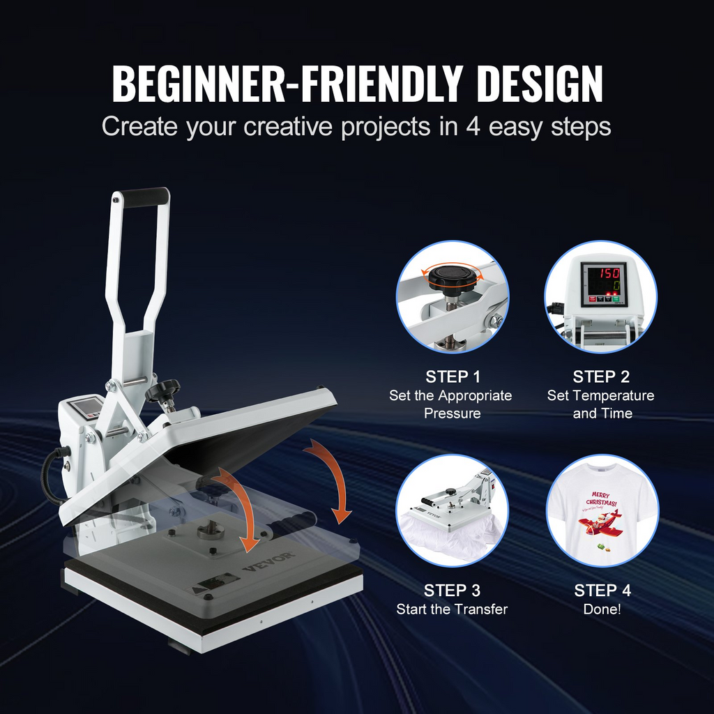 VEVOR Prensa de Calor, Máquina de Prensa de Calor 15x15, Calentamiento Rápido, Máquina de Prensa Impresora de Sublimación Industrial Digital