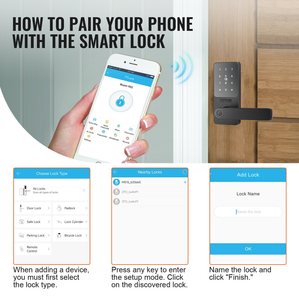VEVOR Cerradura inteligente, perilla de puerta inteligente 5 en 1, cerrojo de huella digital con control de aplicación