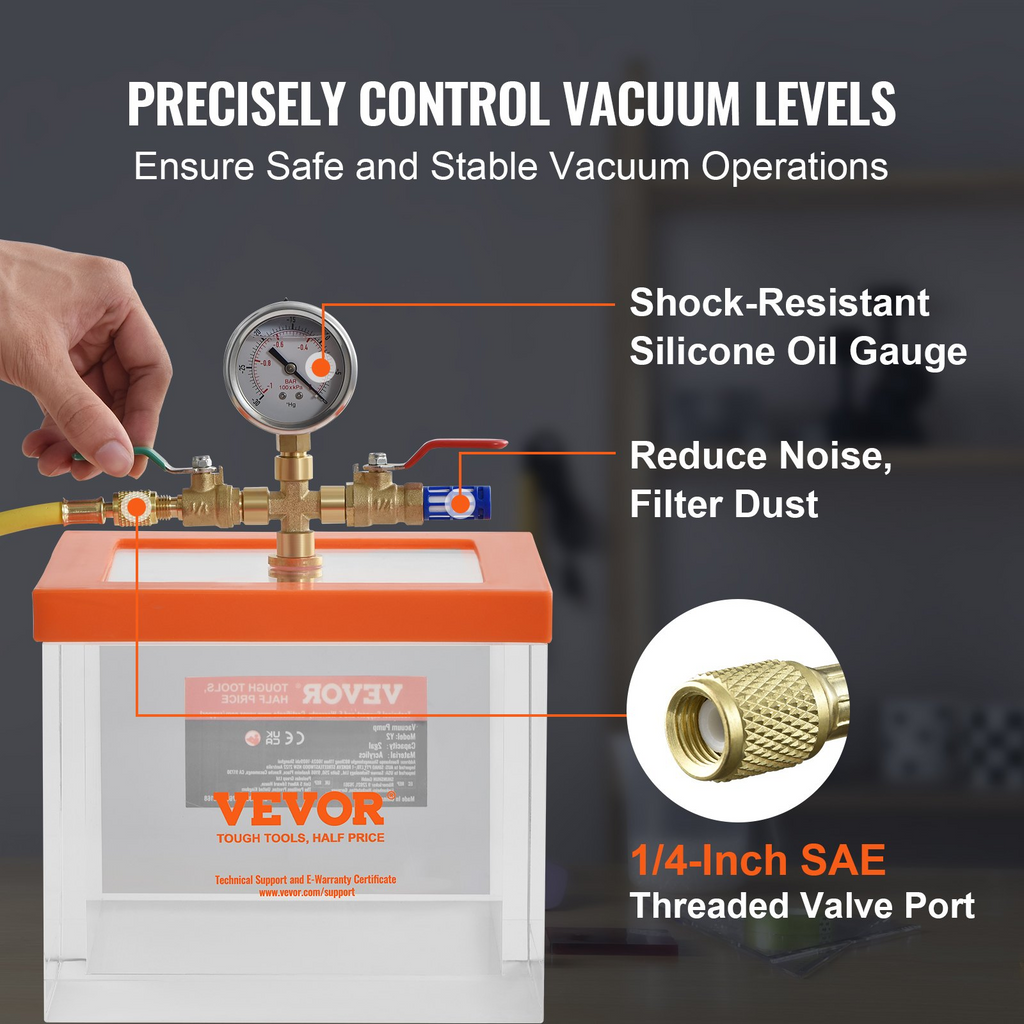 VEVOR Cámara de vacío de 2 galones desgasificación de vacío acrílica multiusos mejorada