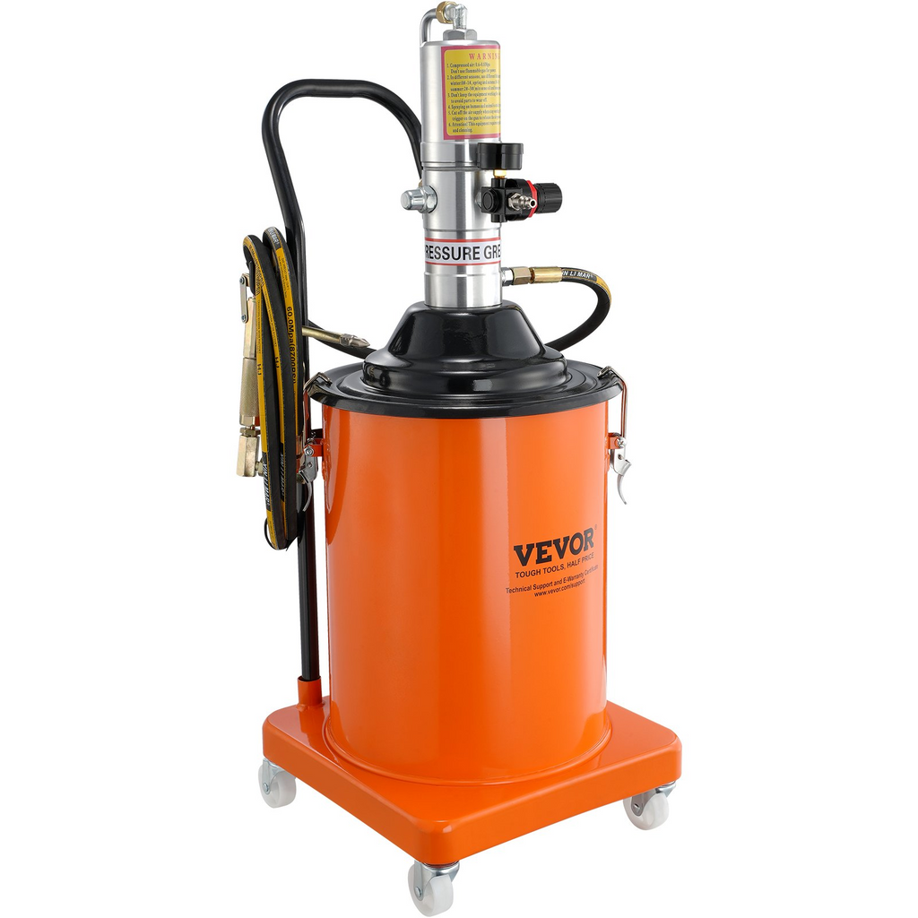 VEVOR Grease Pump, 5 Gallon 20L, Air Operated Grease Pump with 13 ft High Pressure Hose and Grease Gun, Pneumatic Grease Bucket Pump with Wheels, Portable Lubrication Grease Pump 50:1 Pressure Ratio