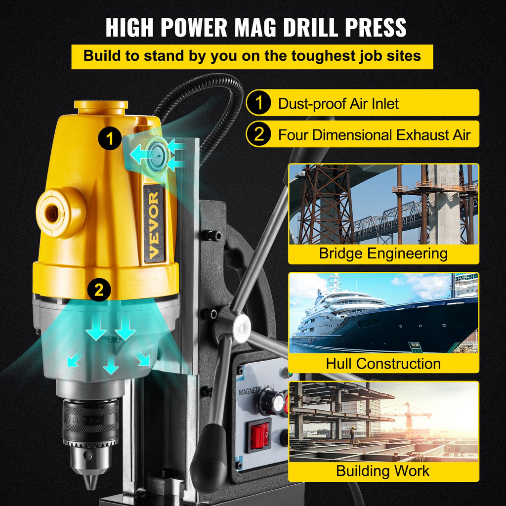 Taladro magnético VEVOR, prensa de taladro electromagnética de velocidad continua de 0-550 RPM 750 W