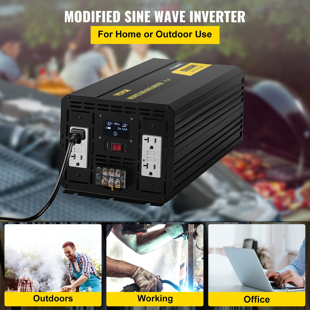 Inversor de corriente VEVOR, inversor de onda sinusoidal modificada de 5000 W, convertidor de coche de CC de 12 V a CA de 110 V, con pantalla LCD, mando a distancia, indicador LED