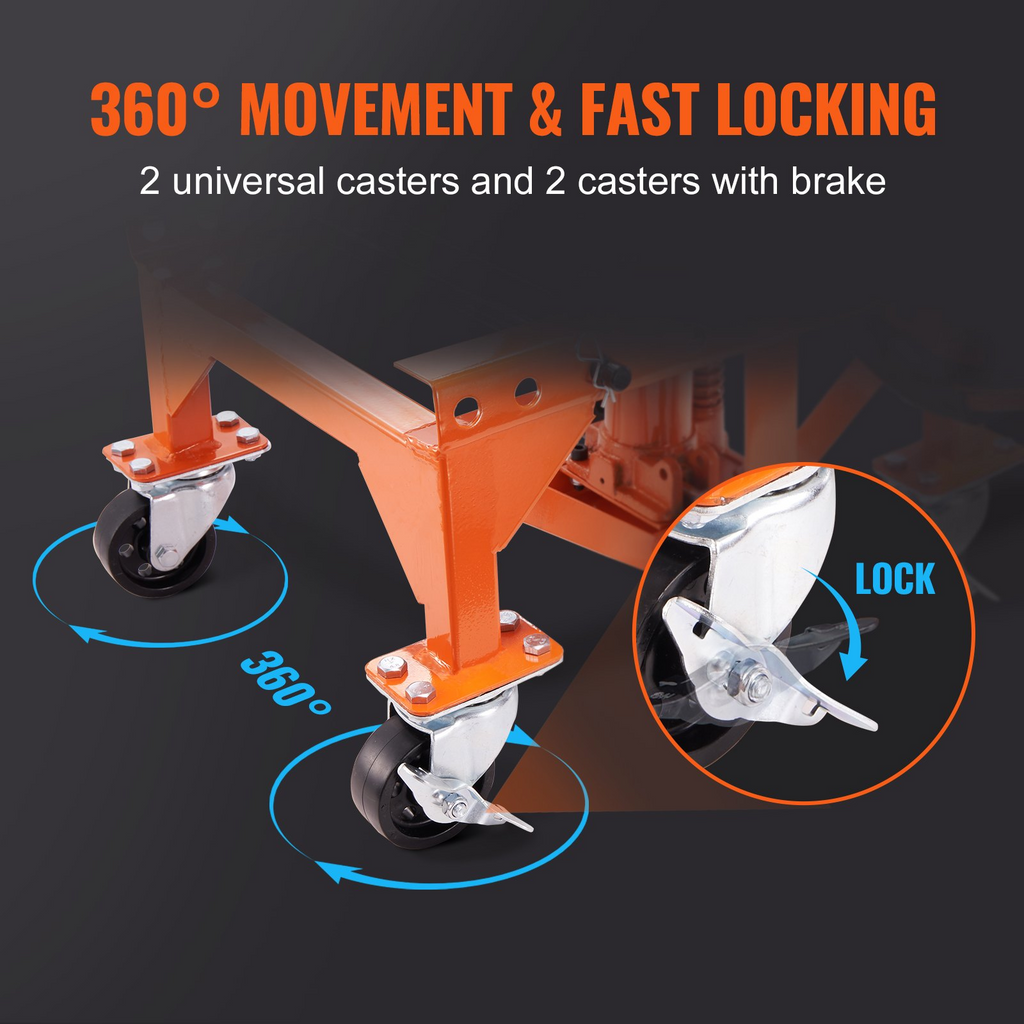 VEVOR Mesa elevadora hidráulica para motocicleta capacidad de 350 libras con plataforma ancha 4 ruedas