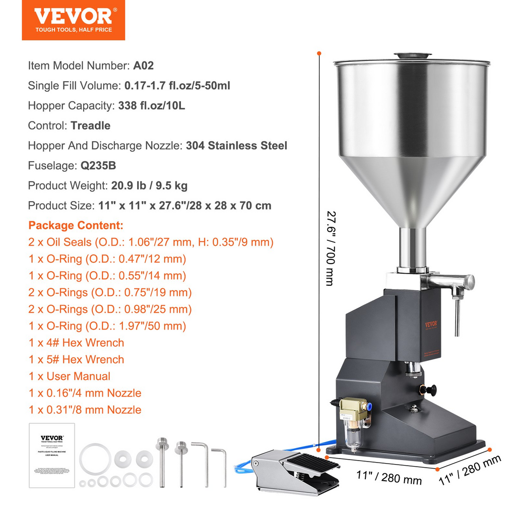 VEVOR Máquina de llenado de líquidos de pasta neumática de 5-50 ml, Máquina de llenado de botellas acero inoxidable