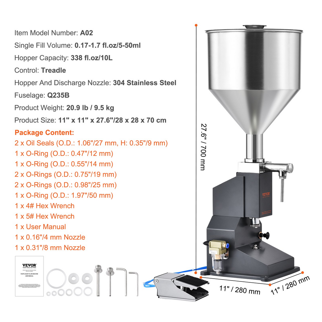 VEVOR Máquina de llenado de líquidos de pasta neumática de 5-50 ml, Máquina de llenado de botellas acero inoxidable