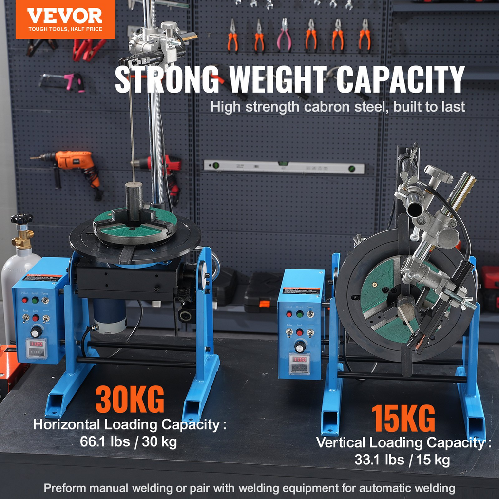 VEVOR Posicionador de soldadura rotativo 30 kg, 1-12 RPM 80 W, con portabrocas de torno de 3 mordazas de 12,4 pulgadas