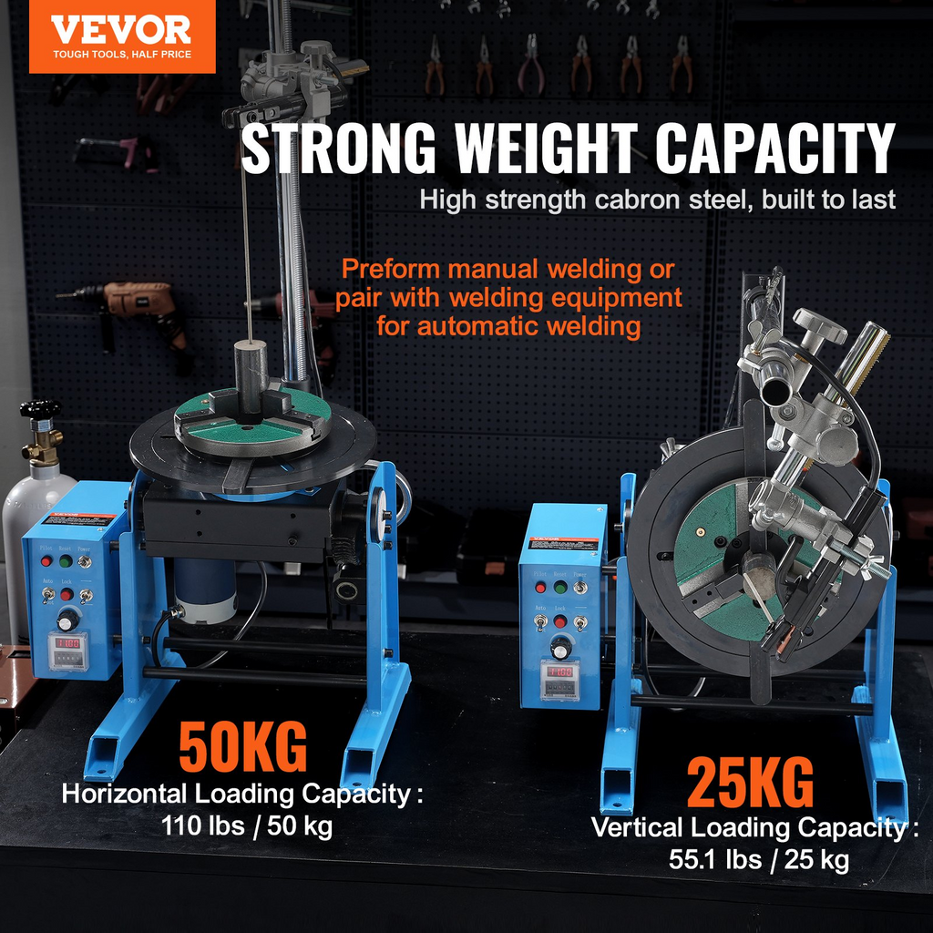 VEVOR Posicionador de soldadura rotativo 50 kg de 0-90° 0,5-6 RPM 120 W, con portabrocas de torno de 3 mordazas  de 12,4 pulgadas