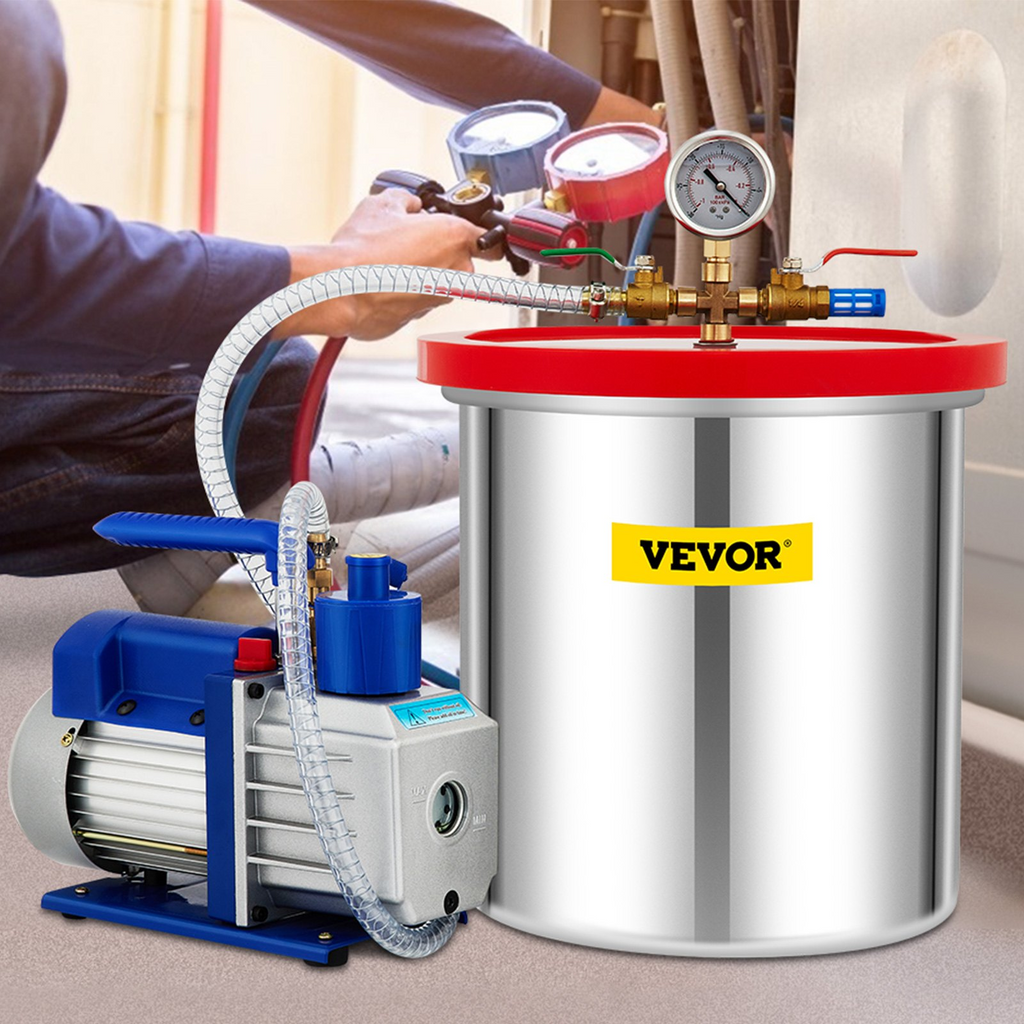 VEVOR Vacuum Chamber with Pump, 5 Gallon Chamber, 5CFM 1/3 HP Single Stage Rotary Vane Vacuum Pump, 110V HVAC Air Tool Set for Stabilizing Wood, Degassing Silicones, Epoxies and Essential Oils