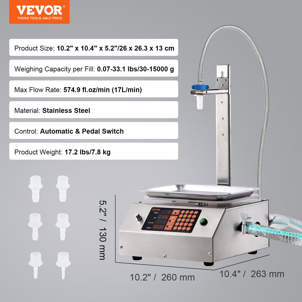 VEVOR Máquina llenadora de líquidos capacidad de pesaje de 30-15000g llenadora automática de botellas control digital para leche, agua, aceite, vino, bebidas, detergente, champú