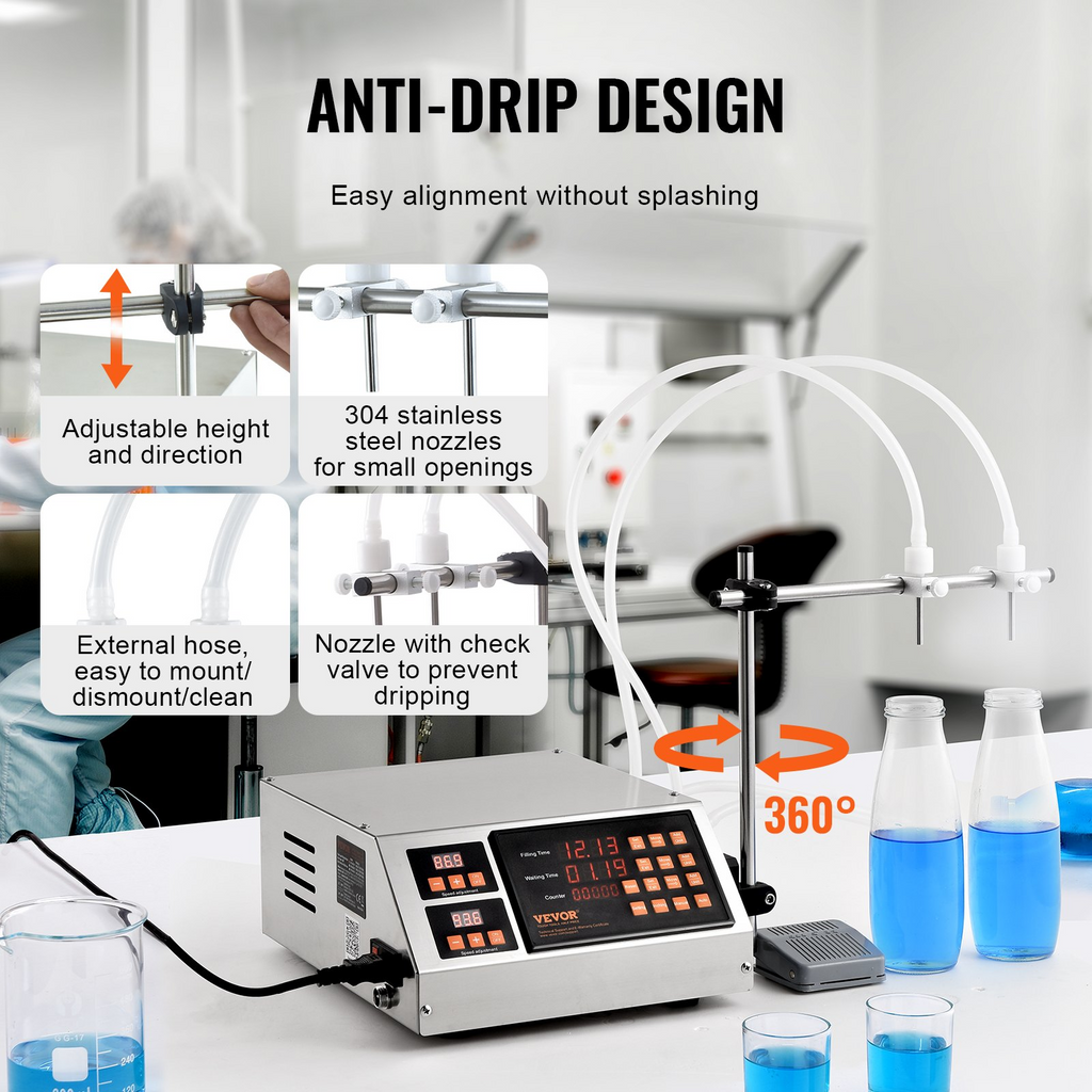 VEVOR Máquina de llenado de líquidos capacidad de llenado de 5-650 ml embotelladora digital para leche, agua, vino, bebidas, salsa de soja (boquilla doble)