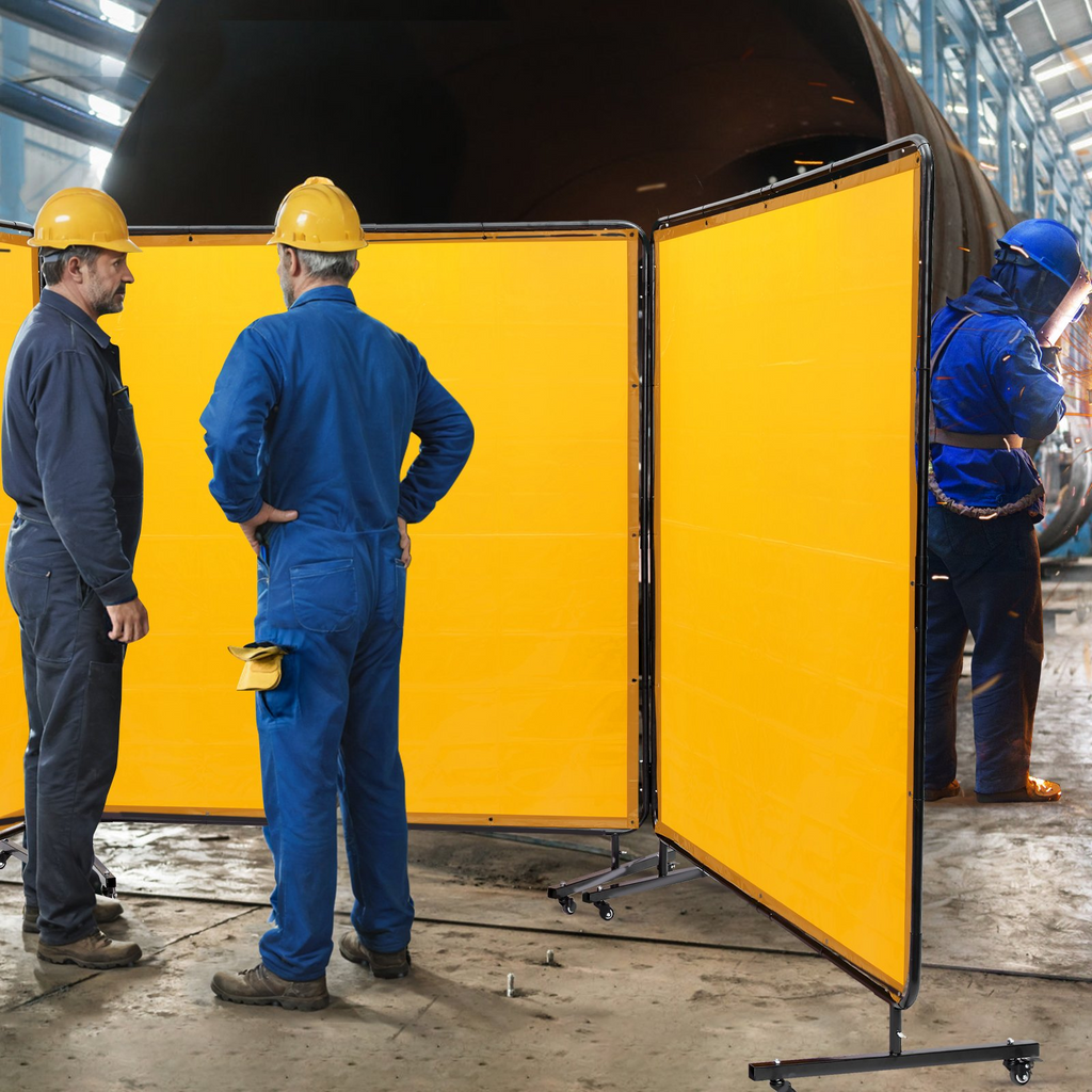 VEVOR Pantalla de soldadura con marco, 6' x 6' 3 paneles de cortina de soldadura, pantalla de protección de soldadura de vinilo resistente al fuego en 12 ruedas giratorias