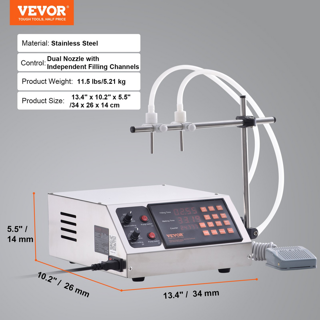 VEVOR Máquina de llenado de líquidos, capacidad de llenado de 10-4000 ml, con control digital