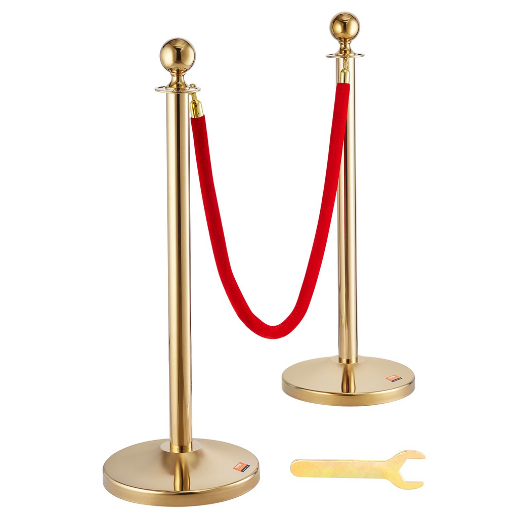 VEVOR Stanchion Post with Velvet Rope, 4-Pack Crowd Control Stanchion with 3PCS 5FT Red Velvet Ropes, Stainless Steel Queue Barrier Line Divider with Fillable Base & Ball Top for Wedding Museum Party