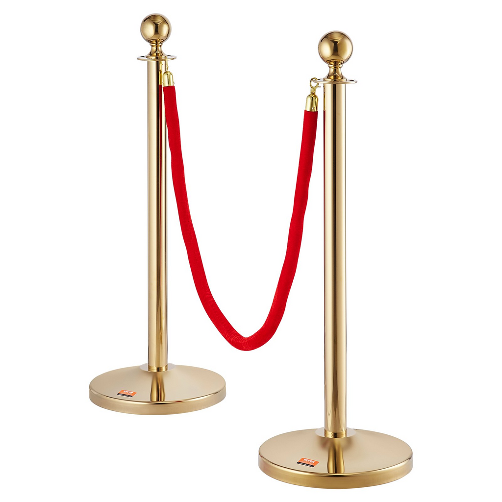 VEVOR Stanchion Post with Velvet Rope, 4-Pack Crowd Control Stanchion with 3PCS 5FT Red Velvet Ropes, Stainless Steel Queue Barrier Line Divider with Fillable Base & Ball Top for Wedding Museum Party