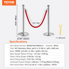 VEVOR Stanchion Post with Velvet Rope, 4-Pack Crowd Control Stanchion with 2PCS 5FT Red Velvet Ropes, Stainless Steel Queue Barrier Line Divider with Fillable Plastic Base, Ball Top for Wedding Museum