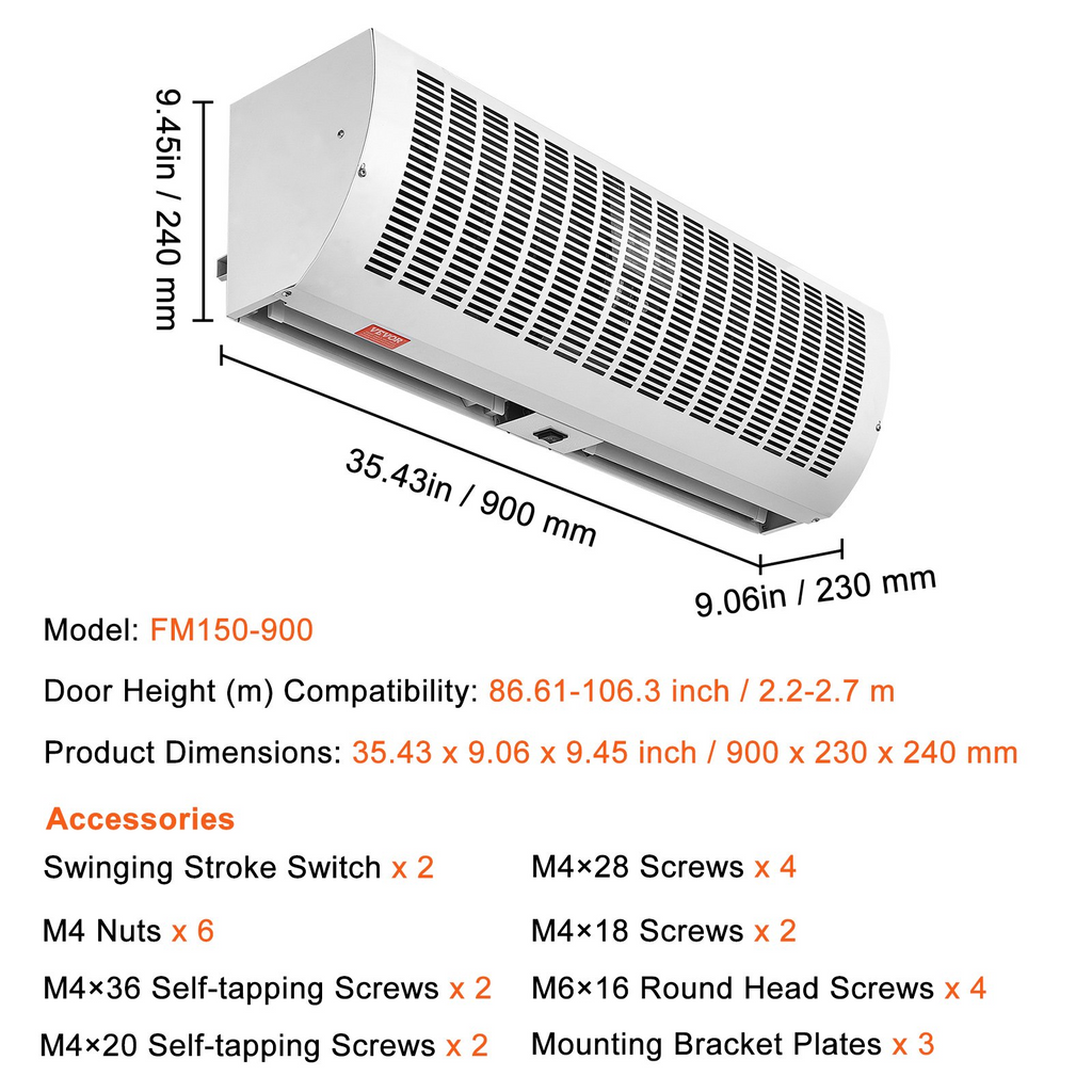 VEVOR Cortina de aire comercial para interiores de 36 pulgadas, superpotencia, 2 velocidades, 1200 CFM,  110 V sin calefacción