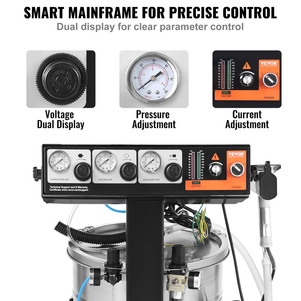 VEVOR Sistema de recubrimiento en polvo de salida electrostática de 50 W 100 KV con tolva de polvo de 50 L