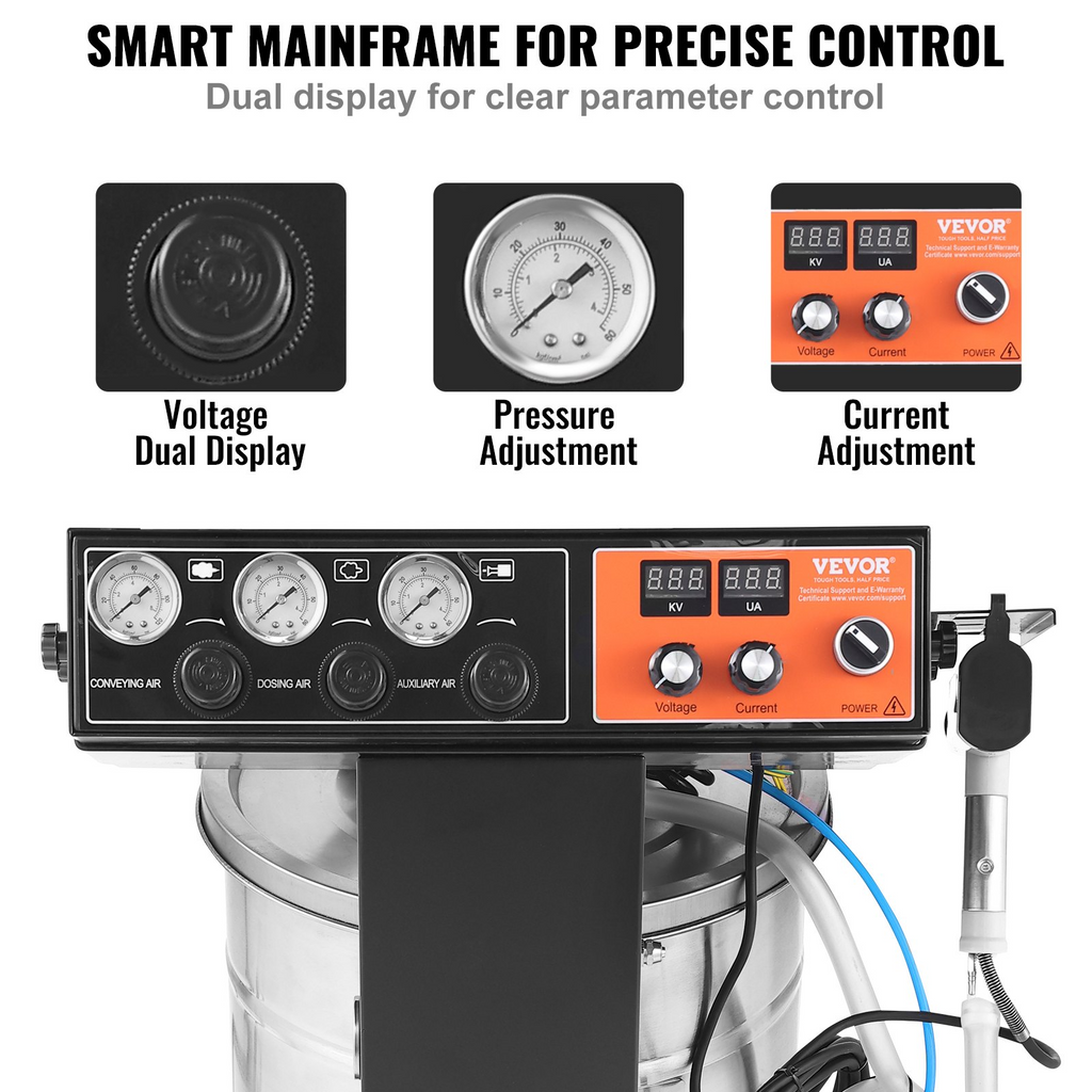 VEVOR Sistema de recubrimiento en polvo, de salida electrostática de 40 W 100 KV con tolva de polvo de 50 L, de 450 g por minuto con pistola pulverizadora