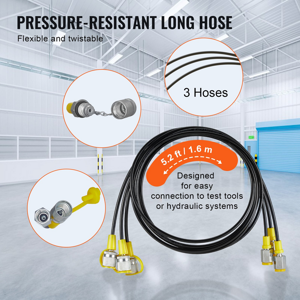 VEVOR Hydraulic Pressure Test Kit, 250/400/600bar, 3 Gauges 9 Test Couplings 3 Test Hoses, Excavator Hydraulic Test Gauge Set with Portable Carrying Case for Excavator Tractors Construction Machinery