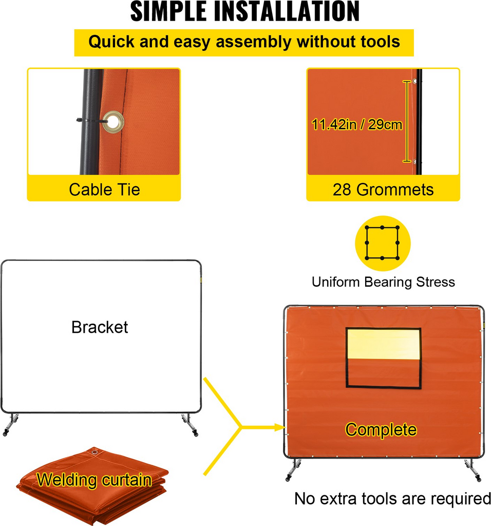 VEVOR Cortina de soldadura, 6' x 8', pantalla de soldadura con marco de metal y 4 ruedas, fibra de vidrio ignífuga con ventana transparente, para taller, sitio industrial
