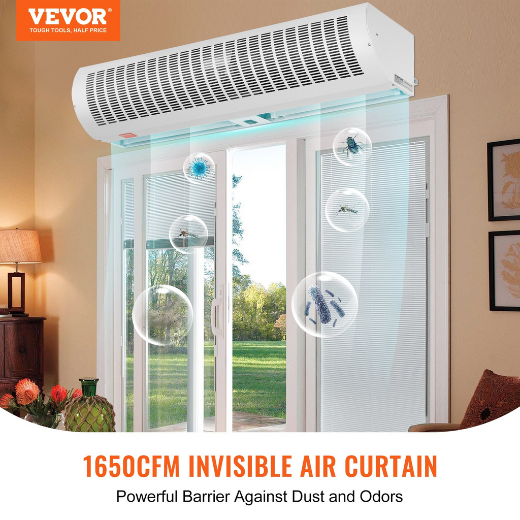 VEVOR Cortina de aire comercial para interiores de 48 pulgadas 2 velocidades, 1650 CFM para puertas110 V sin calefacción