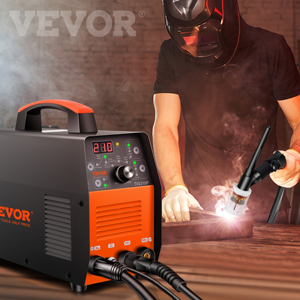 VEVOR Soldadora inversora TIG de 210 Amp Soldador TIG 3 en 1, 110/220 V  TIG/Stick/Soldadora Limpia con Pulso, Inversor IGBT y Antorcha, Soldador de Arco Digital