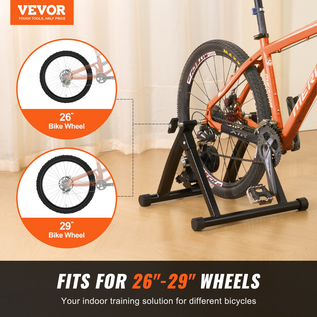 VEVOR Bike Trainer Stand, Magnetic Stationary Bike Stand for 26"-29" Wheels, Noise Reduction Flywheel Motor, Protable Cycling for Indoor Riding Exercise, with Quick-Release Lever & Front Wheel Riser