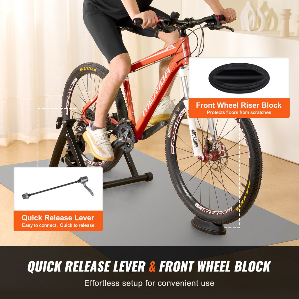 VEVOR Bike Trainer Stand, Magnetic Stationary Bike Stand for 26"-29" Wheels, Noise Reduction Flywheel Motor, Protable Cycling for Indoor Riding Exercise, with Quick-Release Lever & Front Wheel Riser