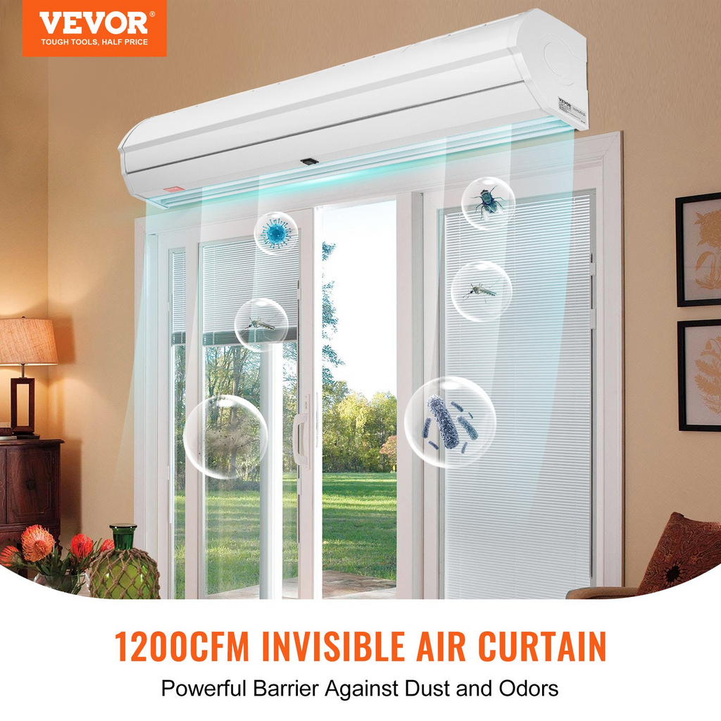 VEVOR Cortina de aire comercial para interiores de 48 pulgadas, superpotencia, 2 velocidades, 1200 CFM 110 V sin calefacción