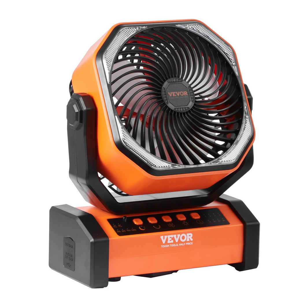 VEVOR Portable Fan Rechargeable 9 inch, Battery Powered Fan with LED Lantern, 4 Speeds Adjustable & 45°/90°Automatic Swivel & Timer , USB Battery Operated Fans for Travel Bedroom Home Camping Office