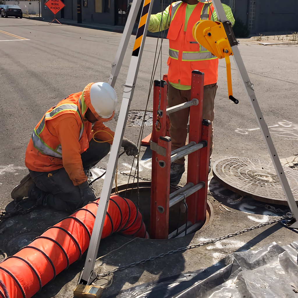 VEVOR 2600 lbs Winch Confined Space Tripod Kit, Confined Space Tripod 8' Legs and 98' Cable, Confined Space Rescue Tripod 33' Fall Protection with Blower, Gas detector, Harness.