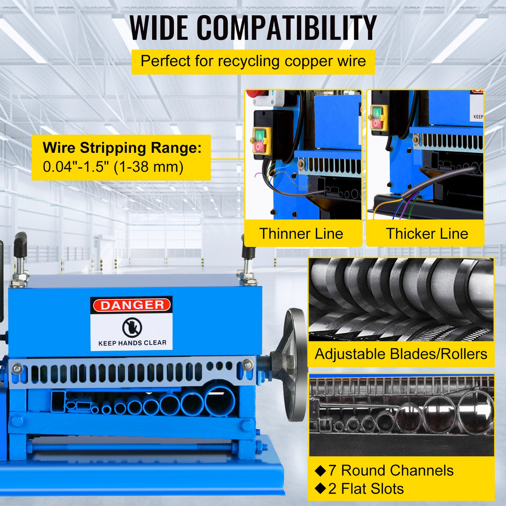 VEVOR Máquina peladora de cables DA 0,06 pulgadas -1,5 pulgadas, máquina peladora de cables 11 canales 10 cuchillas, herramienta automática de pelado de cables con manivela manual industrial para reciclaje de alambre de cobre