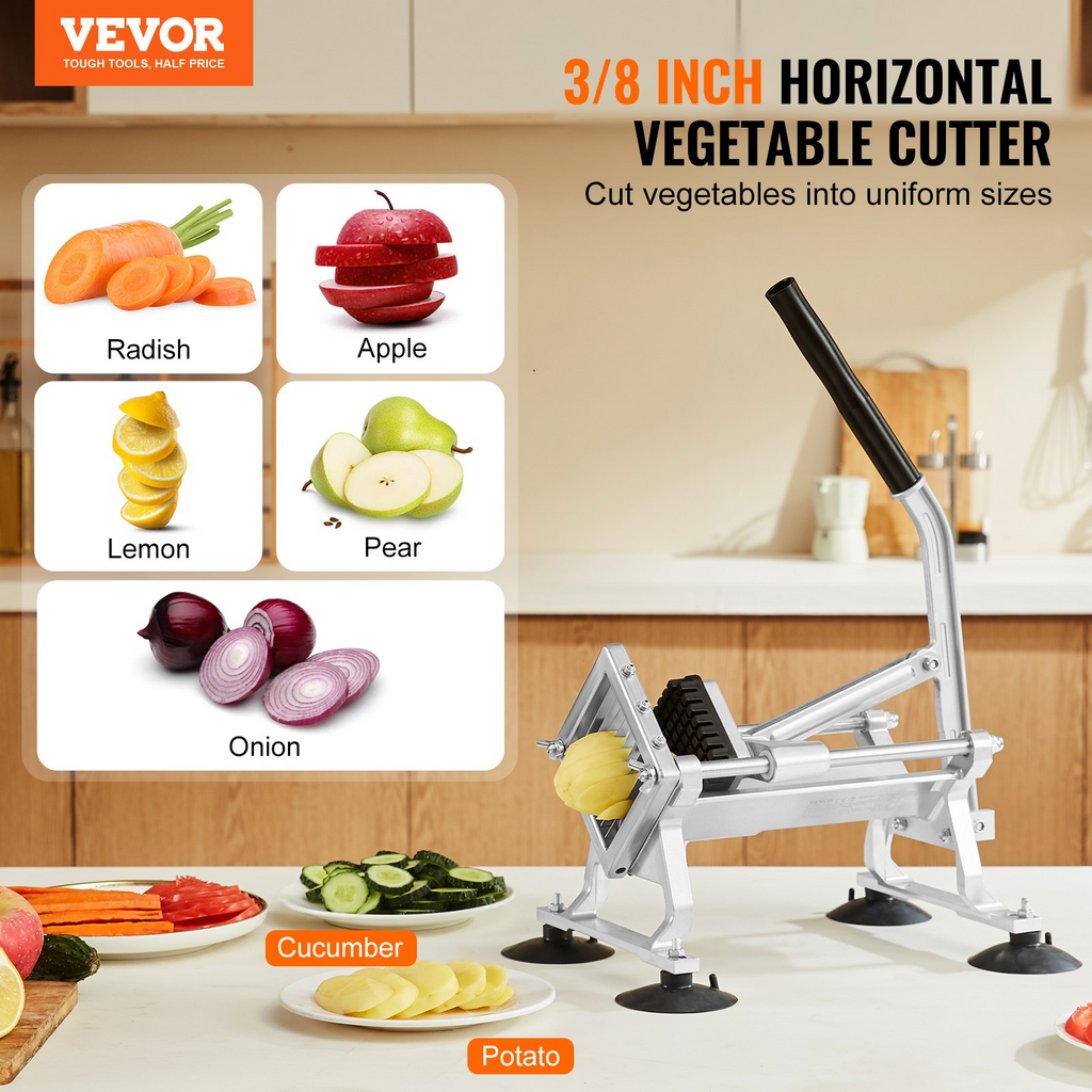 VEVOR Cortadora de verduras comercial, de 3/8 pulgadas, de acero inoxidable y aleación de aluminio, con pies antideslizantes